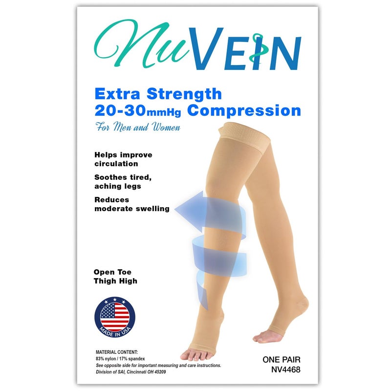NuVein جوارب ضغط طبية NuVein، دعم 20-30 مم زئبقي، للنساء والرجال بطول الفخذ، مفتوحة الأصابع، سوداء، صغيرة - Image 4
